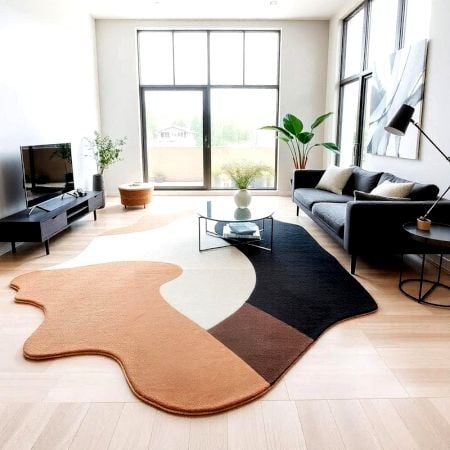 Handcrafted Neutral Black Freeform Living Room Rug